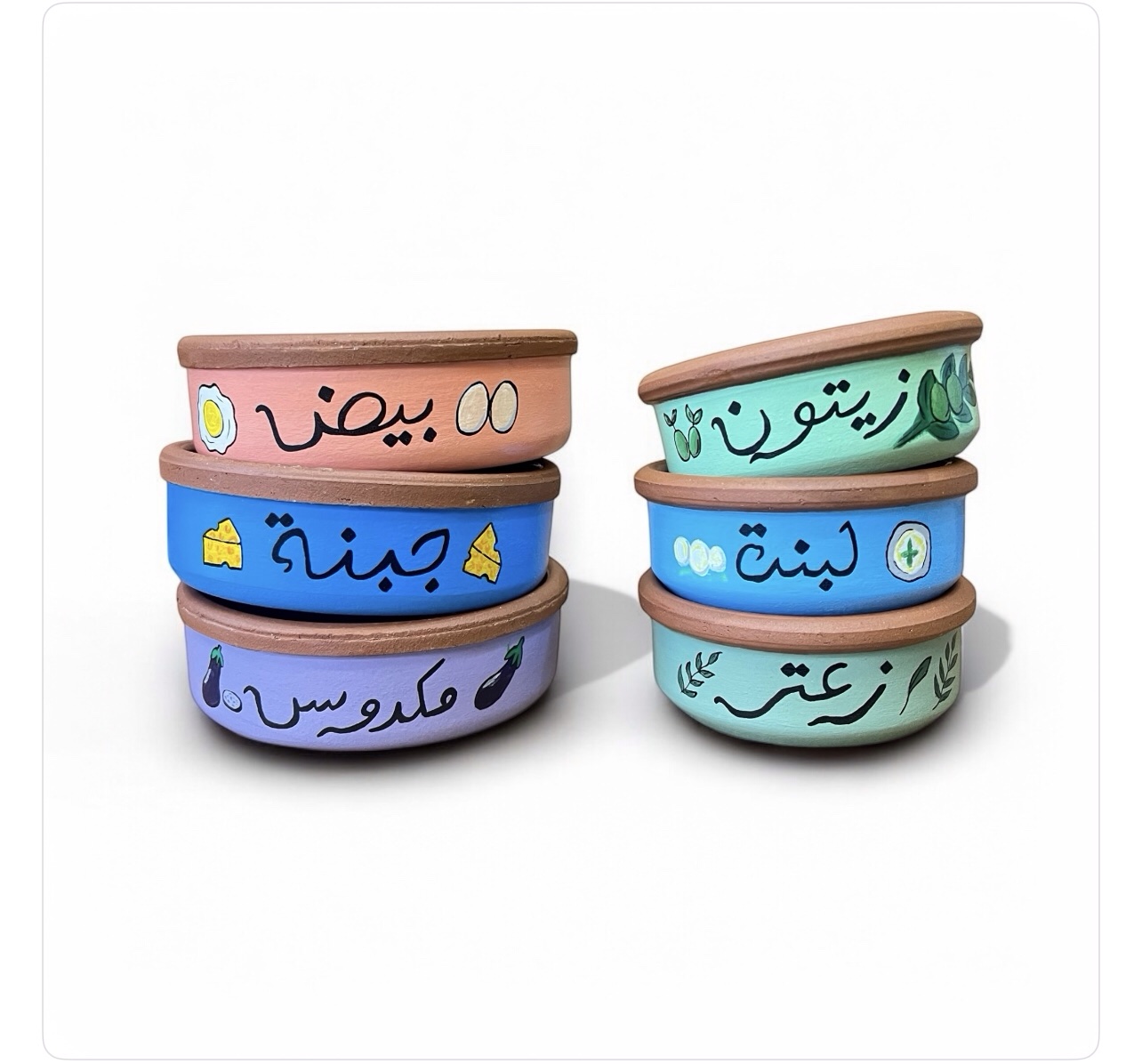 Set of 10 pottery bowls: 6 small + 4 medium